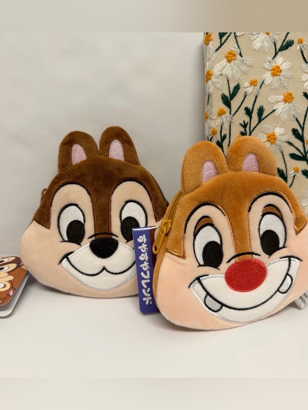 New Disney Chip and Dale Plush Coin Purse Keychains (Set of 2)